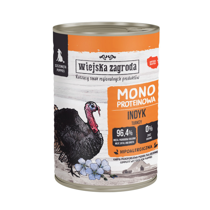 Wiejska Zagroda Karma mokra dla psa Indyk monoproteinowa 400g (szczeniak)