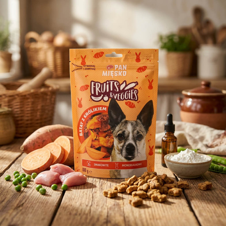 Pan Mięsko Przysmak dla psa Fruits & Veggies Batat z królikiem 100g