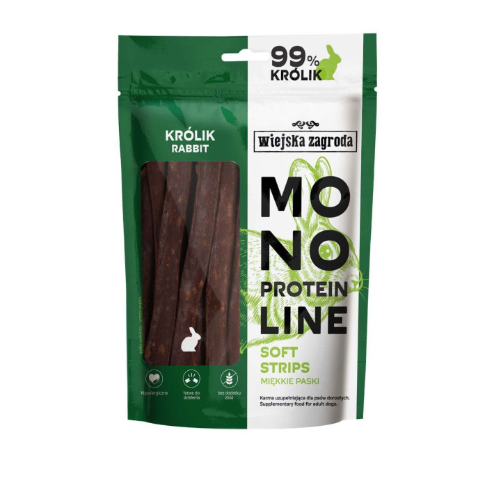 Monoproteinowy przysmak dla dorosłego psa - miękkie paski - Królik - 15 szt / op. 100g